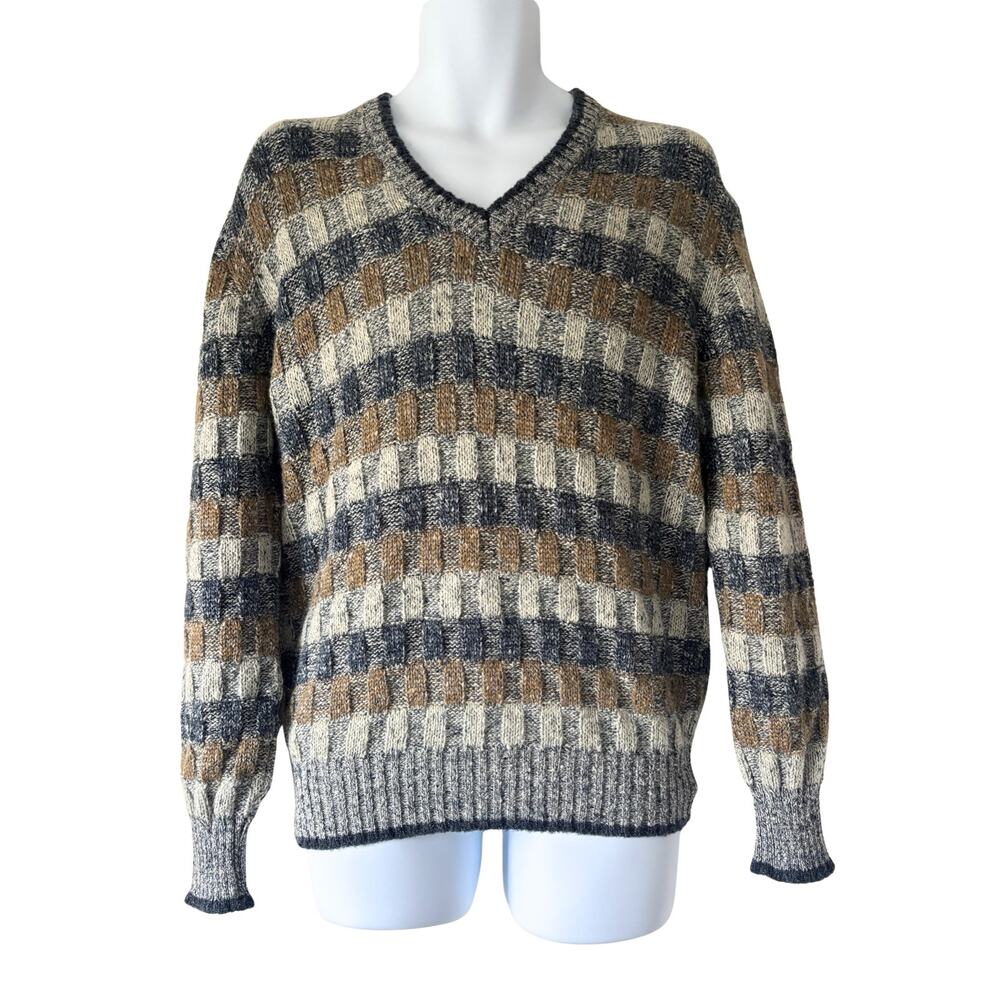 La Squadra VTG Geometric Patchwork Grandpa Chunky Acrylic Blend Sweater Men’s M